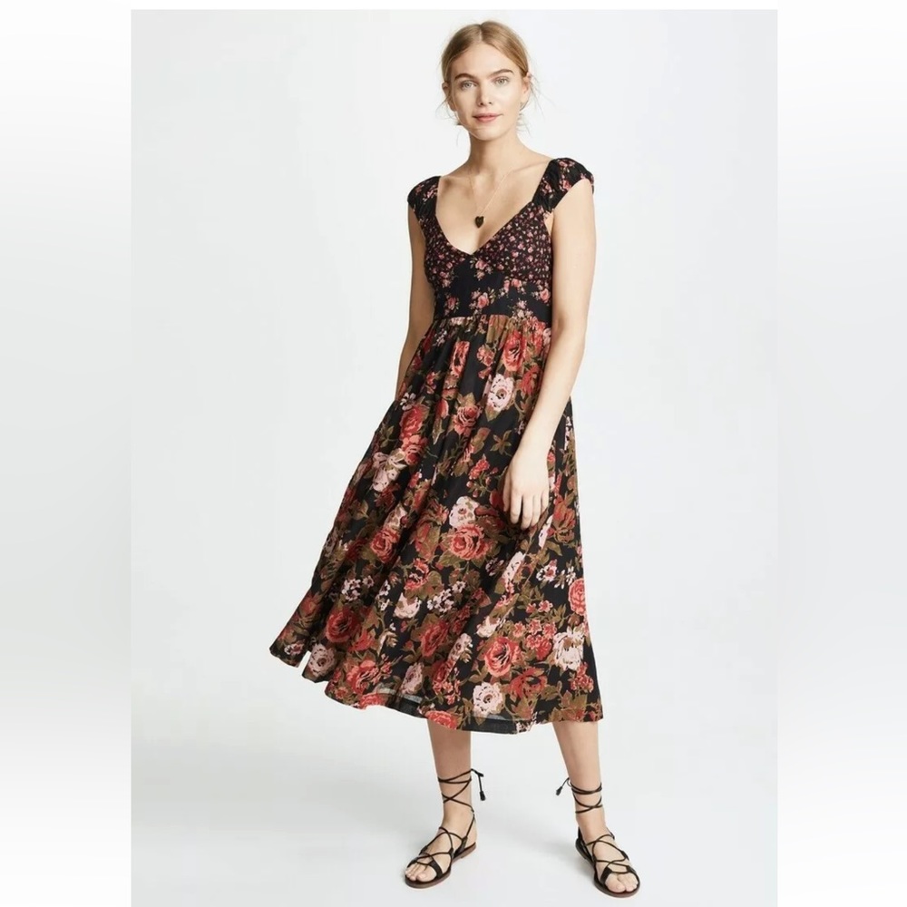 Free people Love you Rose Midi Dress empire waist ethereal